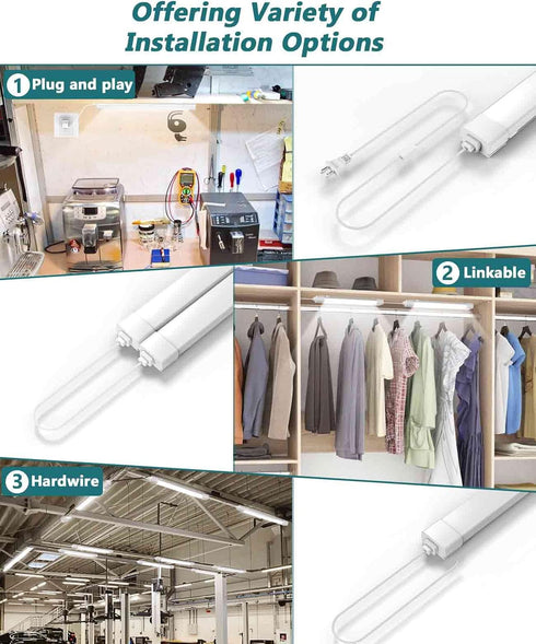 2FT 2000LM 5000K Closet, 2Ft, LED Tube Light Fixture with Plug, Utility Shop, Linkable Cabinet for Garage, Kitchen