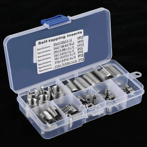 50Pcs Quick Thread Insert with Storage Case, M3 Self Tapping Thread Insert, Stainless Steel Repair Tool