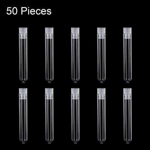 Hicarer 50 Pieces Clear Plastic Test Tubes, 12 by 75 mm with Push Caps