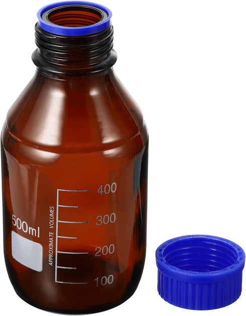 PATIKIL 500mL Reagent Media Bottle, 1Pcs Round Graduated Glass Storage Bottle with Blue Screw Cap, Amber