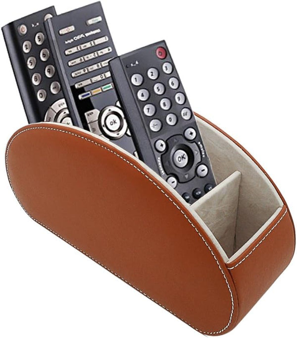 Remote Control Holder Organizer, Leather Storage with 5 Spacious Compartments for TV Remotes - Brown