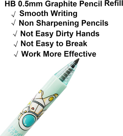 Maydahui 12Pcs Colorful Outer Space Eternal Pencils, 0.5mm Cartoon Spaceman Rocket