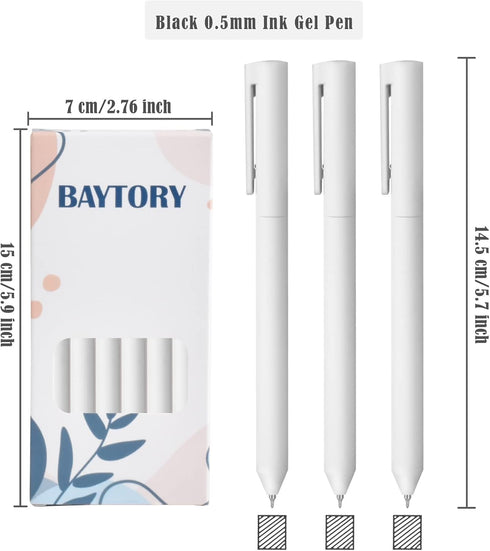 BAYTORY 6Pcs Gel Ink Pens, Quick Dry Ink Pen Fine Point Black 0.5mm Smooth Writing for School Supplies Journaling Notetaking Stationery