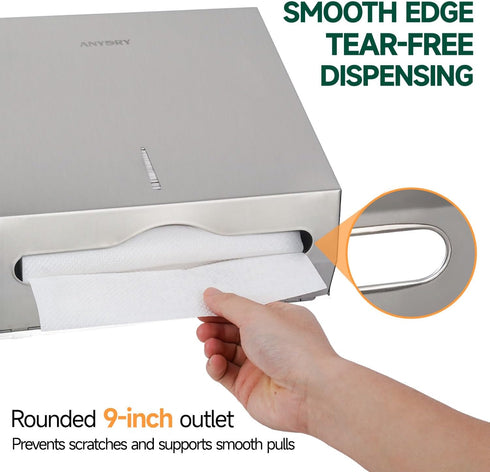 250-Sheet 10.6" 3.9") anydry Wall Mount Paper Towel Dispenser Capacity Brushed Stainless Steel Lockable Fits