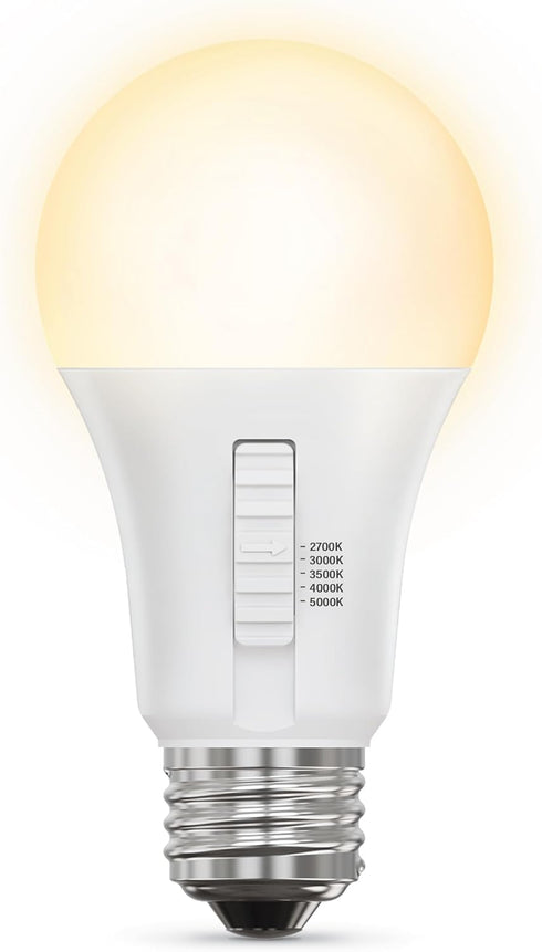 A19 Bulb, 100W Non-Dimmable, (2700K-5000K), 1500 Bulbs, 17,000-Hour OM100/5CCT/15KLED/6, 6 Pack Feit Electric LED Light