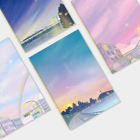 Shining Day Korean Aesthetic Notebooks, Pack of 4, 50 Pages, Lined Spiral Kawaii Notebook Set, Cute Designs for Journal