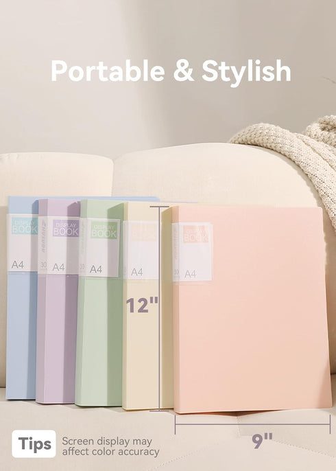 Pink Pastel Binder with Clear Plastic Sleeves, 30 Pockets, 60 Pages Display, 1 Pack for Documents, Recipe, Art