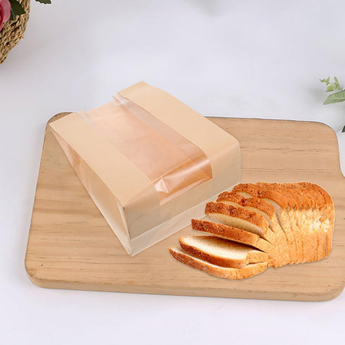 ARTSEWPLY 100pcs 250g Packaging Kraft Paper Bread Bags with Window, Baking Sandwich Pouches for Toast, Cookies