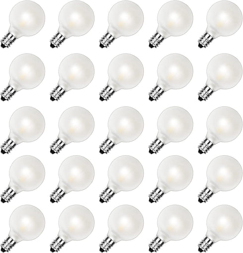 G40 Led Frosted White Replacement Light Bulbs, E12 Candelabra Globe Bulbs, 1.5 Inch Frosted String Lights, 25 Pack