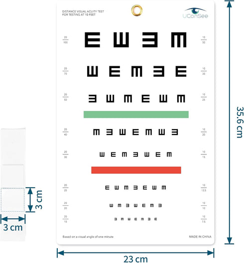 E Eye Chart Visual Acuity Chart for Eye Exams 10 Feet (9x14 Inches)