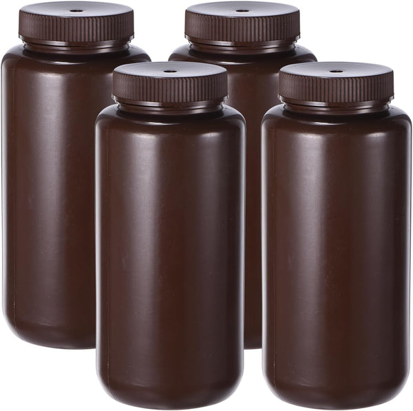 PATIKIL 4 Pcs 1000ml Reagent Bottles, PE Wide Mouth Round Bottles with Screw Cap for Lab Storage
