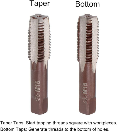 uxcell M16 Metric Hand Tap Set, 2 Pitch, 4 Straight Flutes, H2 Alloy Tool Steel, Tapping Tools for Repairing, 1 Pair
