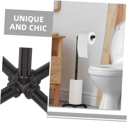 Gatuida Farmhouse Style Standing Paper Towel Rack Black Iron Pipe Toilet Tissue Holder with Capacity for Bathroom