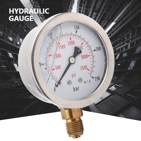 High Accuracy Hydraulic Pressure Gauge, 63mm Dial 0-250Bar/0-3750PSI, Double Scale, G1/4 Thread Connection