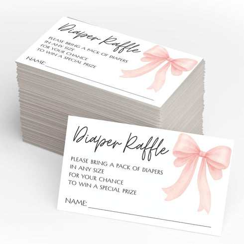 Set 30 Printed Party Diaper Raffle Baby Shower Insert Pink Bow Design, Girl Baby Shower Game Cards for Guests, Fun