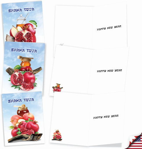 The Best Card Company - 20 Assorted Rosh Hashanah Notecards Boxed Set 4 x 5.12 Inch with Envelopes (10 Designs, 2 Each)