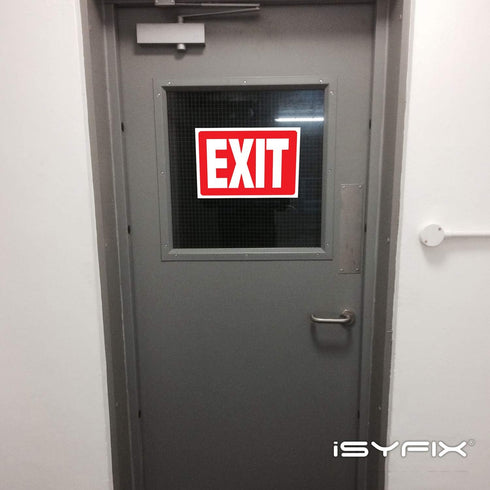 iSYFIX Exit Signs Stickers, 2 Pack 10x7 Inch, Premium Self-Adhesive Vinyl, Laminated for UV, Weather, Scratch, Water