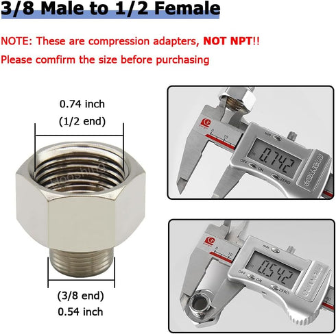 Hooshing 2PCS Faucet Hose Adapter, 1/2 Female to 3/8 Male Reducer Compression Brass Pipe Fitting with Washers