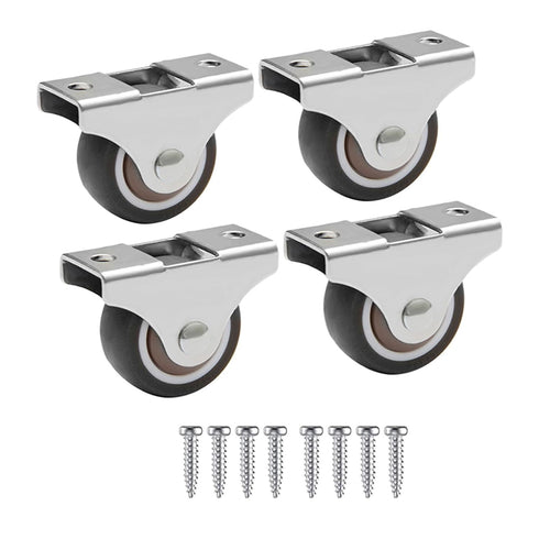 Mini Fixed Caster Wheels, 1 Inch Low Profile Small Casters with Screws for Furniture Cabinet, 4 Pack