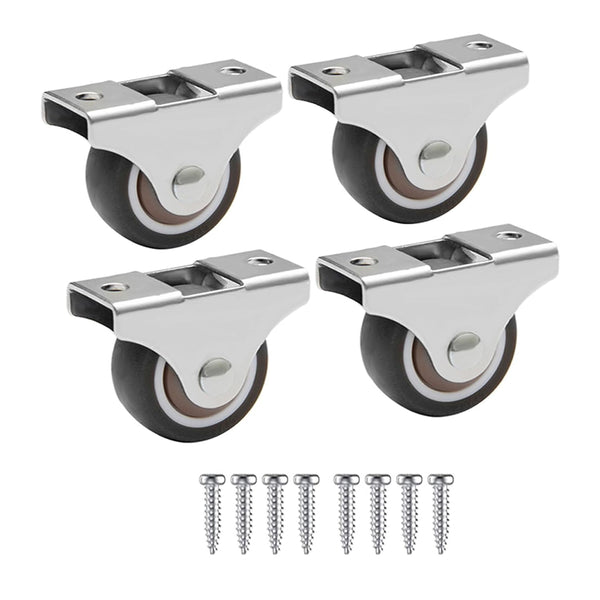 Mini Fixed Caster Wheels, 1 Inch Low Profile Small Casters with Screws for Furniture Cabinet, 4 Pack