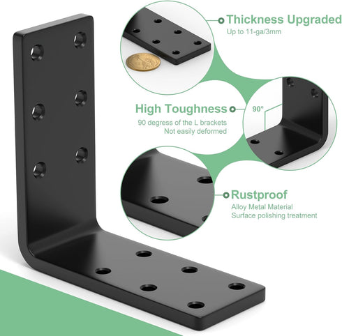 Furniture,8 3''x3''x1.2'' Braces,11-ga L Brackets for Wooden Pcs Corner Extra Thick Heavy Duty Shelf Bracket,Metal
