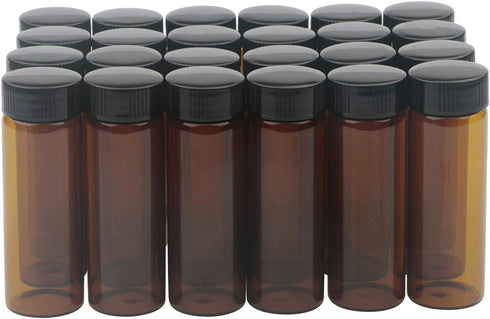 JIUWU 24 Pack 30ml (1 Oz) Brown Glass Sample Vials, Liquid Bottles with Screwcap for Travel