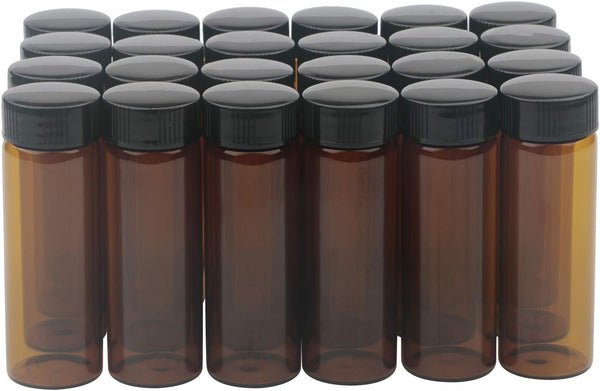 JIUWU 24 Pack 30ml (1 Oz) Brown Glass Sample Vials, Liquid Bottles with Screwcap for Travel