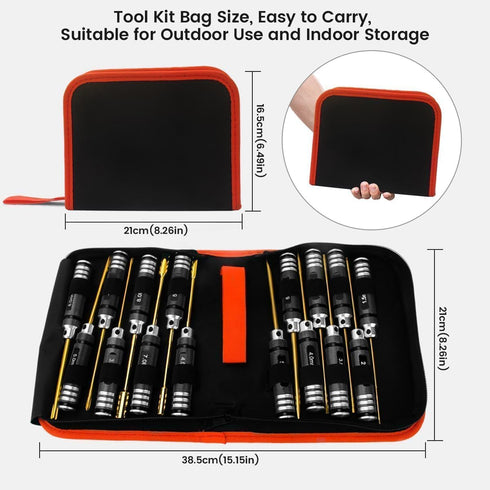 RCpow 16pcs Set Set Set Car Tool Kit - Screwdriver Tool Includes Flat, Phillips, Hex, Titanium Steel Tool Hex Driver