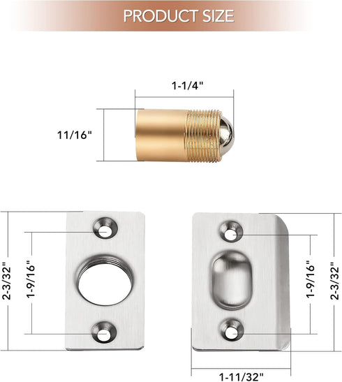 Ravinte Adjustable Ball Door Catch, Closet Ball Bearing Door Latch, Strong Drive Closing Door Accessories for Interior Doors, Solid Brass Body & Stainless Steel Strike Plate | 6 Pack, Silver