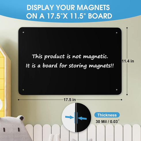 MaxGear 17.5" x 11.4" Black Metal Magnetic Board, Includes Dual Lock Tape and Screws for Wall Display