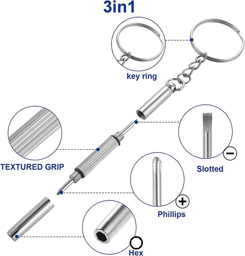 5Pcs Mini Glasses Screwdriver, 3 in 1 Multifunction Eyeglass Repairing Kit with Keychain