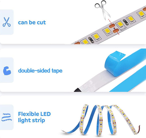 12V 6000K 5M/16.4ft 600LEDs SMD2835 IP20 LED Strip Light Cool White Flexible High Brightness No-Waterproof LED Tape