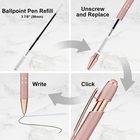LINFANC 12 Pack Rose Gold Ballpoint Pens with Stylus Tip, 1.0 mm Black Ink, Smooth Writing
