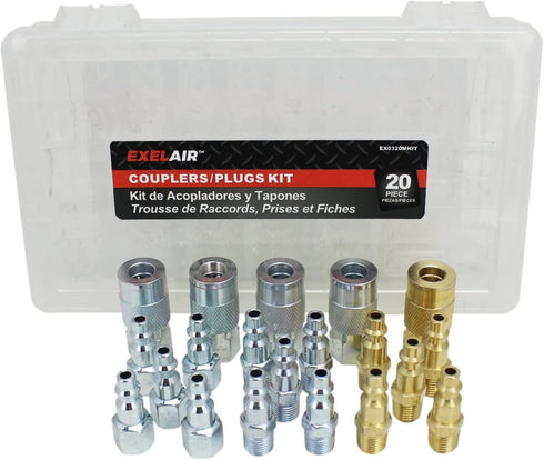 Milton EXELAIR EX0320MKIT - Air Coupler and Plug Accessory Kit, 20-Piece, 1/4" M-Style Steel/Brass