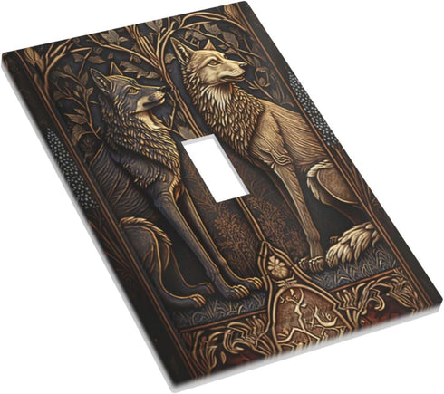 Medieval Of Two Wolves 1 Gang Single Toggle Light Switch Cover Decorative Wall Plate for Bedroom Bathroom Kitchen.