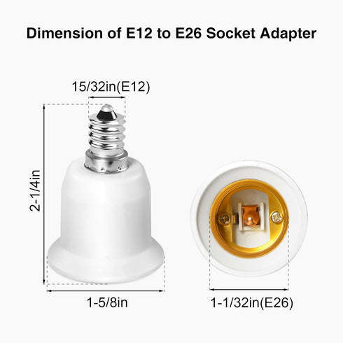 186Hub E12 E26 6 Pack E12 Bulb to Adapter, Candelabra to Medium Socket Adapter for Chandelier Light, Ceiling Fan