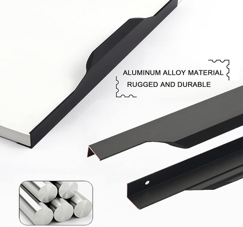 KGUDYS 200/300mm Wardrobe,MatteBlack-500mm/19.7in Concealed Pull Handle, Aluminum Alloy Finger Edge Pull Handle