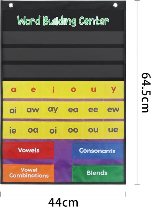 Boczif Word Building Center Pocket Chart for Preschool Learning, Word Recognition with Word Families Cards