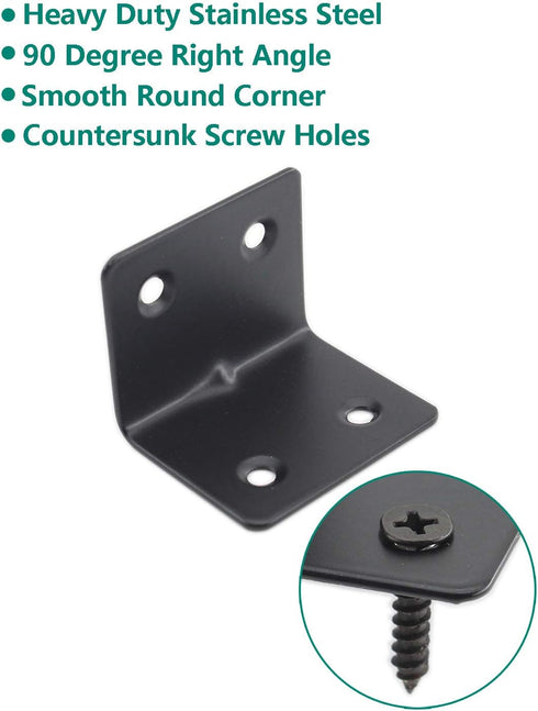 90 8 Pack Black(38x30x30mm) Heavy Duty Stainless Steel Corner Bracket,ULIFESTAR L Shaped Shelf Bracket Degree Corner