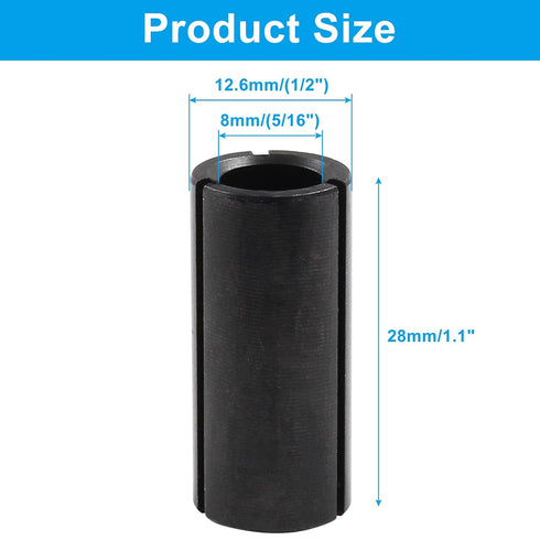 Unlorspy 2PCS 12.7mm (1/2") 8mm (5/16") Router Conversion Chuck Adapter to Black Carbon Steel Router Collet Converter