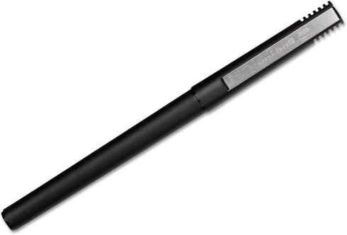 uniball Roller Ball Pen, Stick, Micro 0.5 Mm, Green Ink, Black Matte Barrel, Dozen