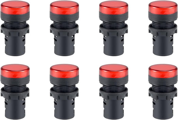 uxcell 8Pcs Red Indicator Light - 22mm Panel Mount AC/DC 110V for Electrical Control Panel, HVAC, DIY Projects