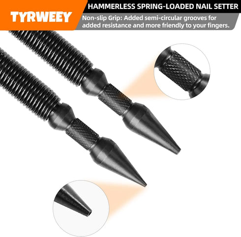 2-Piece Nail Setter Dual Head Set, Spring Loaded Center Hole Punch for Metal or Wood