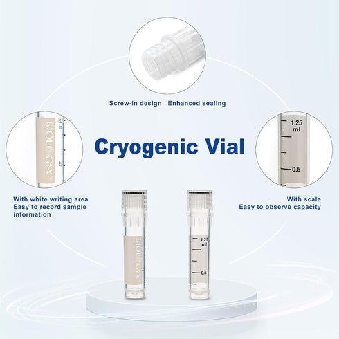 Cryovials Sterile Tubes 2ml Lab Vials with Caps, Bag of 50