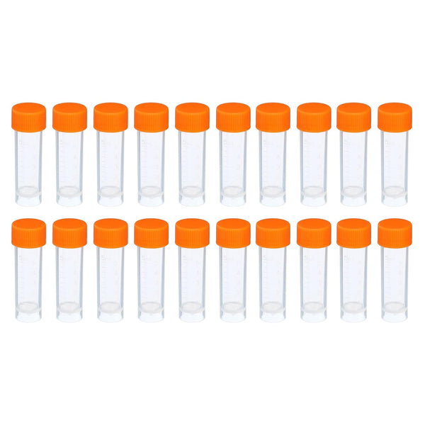PATIKIL 5mL Plastic Test Tubes - 20 Pack Frozen Container Storage with Screw Cap for Lab Laboratory Science, Clear