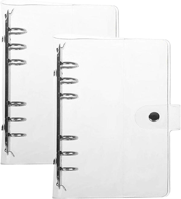FUKQVOD 2 Pack Transparent Soft PVC 6-Ring Binder Covers with Snap Button Closure for 6 Hole Planner Pages