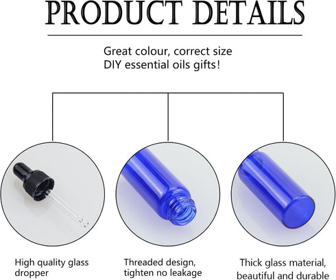 22 PCS 5ml Blue Small Dropper Bottles - Essential Oil Glass Bottle with Glass Eye Dropper