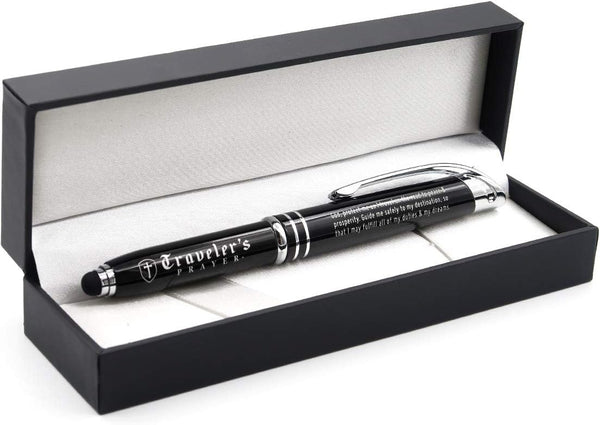 Traveler's Prayer Engraved Gift Pen - 3-in-1 Multi-function Pen with Flashlight, Writing Tip, and Stylus