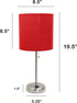 19.5" Oslo Contemporary Bedside Power Outlet Base Standard Metal Table Desk Lamp in Brushed Steel with Red Drum Fabric