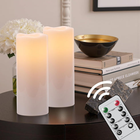 2 Pack 4" 10" GenSwin Waterproof Large Flameless Candles with Remote for Lanterns, x Battery Operated with Timer, LED
